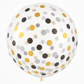 Elegant Confetti Latex Balloons - Black, Gold, Silver, 24-Inch, 2-Pack